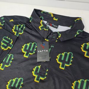NWT Yatta Golf The People's Polo Performance Stretch Black‎ Cactus Men's Size L.